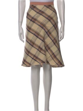 Miu Miu Cream Plaid A-Line Skirt with Brown and Blue Accents